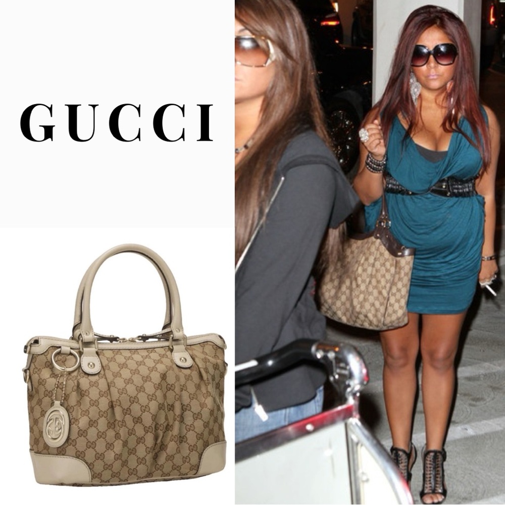 GUCCI INCLUDES BOX Slouchy Jacquard GG Canvas & Leather Handbag Hangtag Charm - Picture 2 of 12